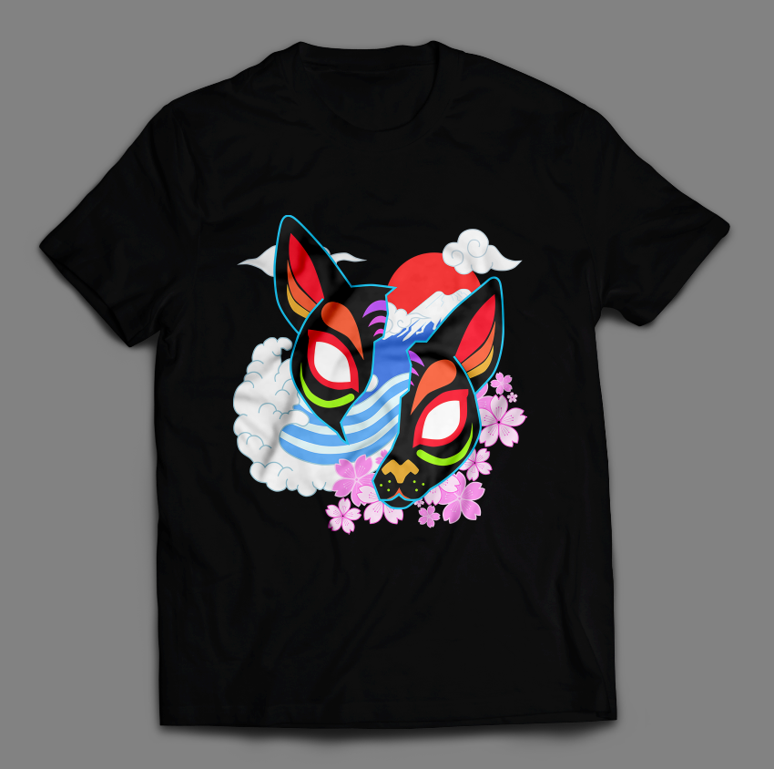 Playera oversize Kitsune Waves diseño japonés furry México