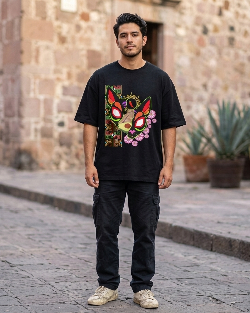 Camiseta semioversize Kitsune Raíces Mexicanas furry México
